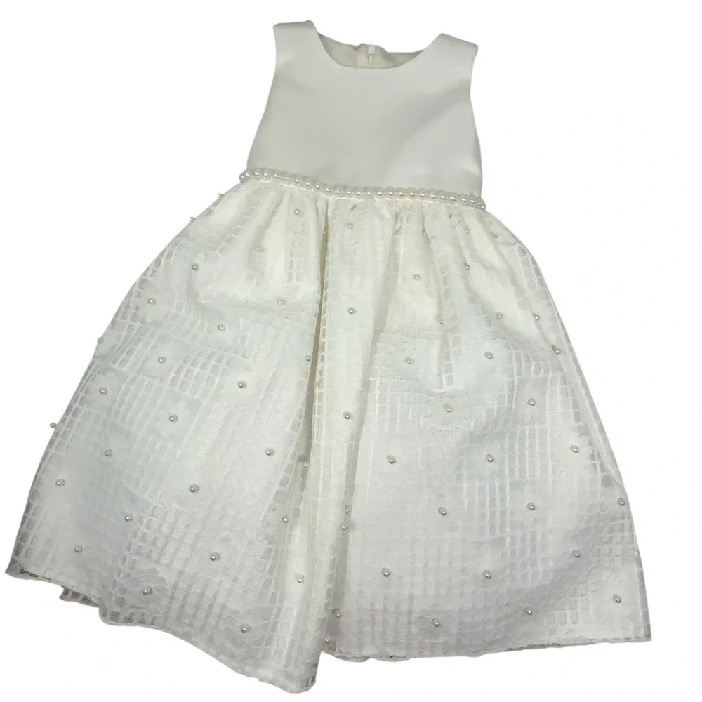 American Princess Girls White Dress‎ With Pearls Lace Crinoline Size 4 Holiday